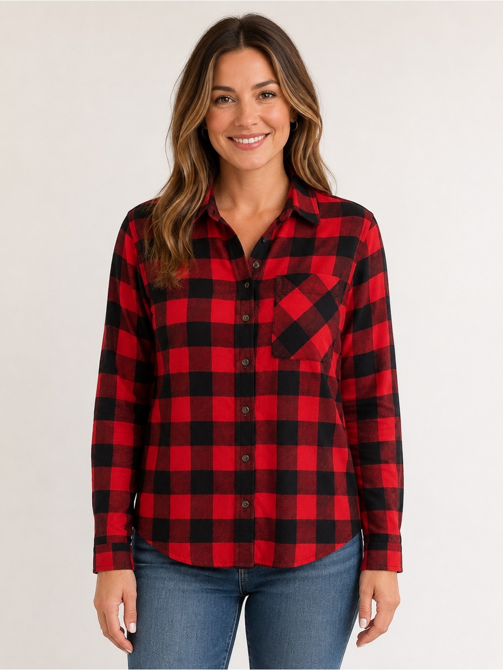 Roots womenβs flannel button down shirt